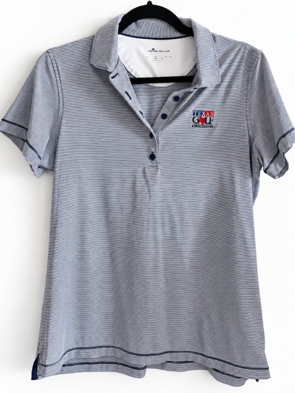 Peter Millar Womens Medium Striped Polo Navy White Texas Golf Association